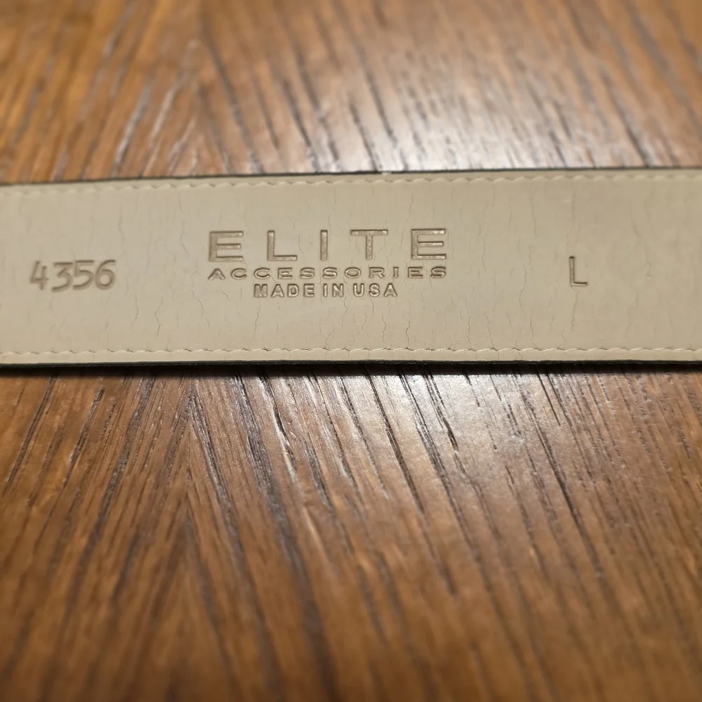 Vintage Elite Olive Green Leather Belt Embellished Buckle 35